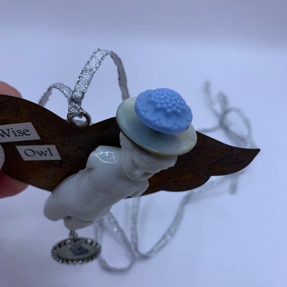 Mixed Media Wise Owl Broken Charlotte Doll Angel Necklace Ornament Handmade J691 - Picture 7 of 7
